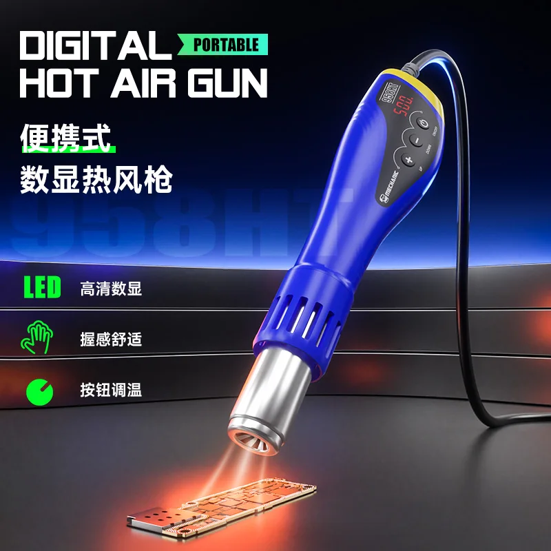 

Портативная тепловая пушка MECHANIC 958HT с цифровым дисплеем 500 ° Кнопка температуры C Max Регулировка Компактная ручка Легкое управление Подходит для ремонта