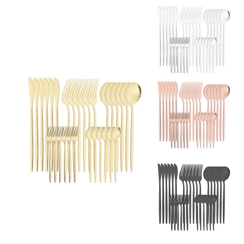 

Набор столовых приборов из нержавеющей стали, 30 предметов, набор столовой посуды, нож, вилка для торта, кофейная ложка, золото