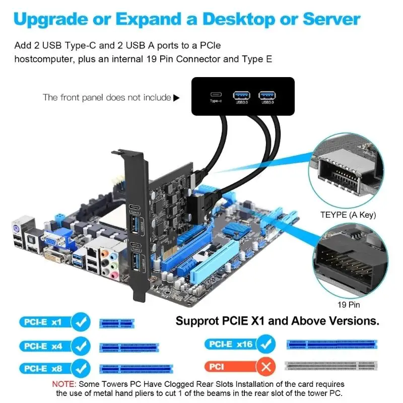31BA Desktop USB Expansion Card with PCIe Host Link, 4 External Connectors, and Up to 5 Gbps File Transfer for Supported