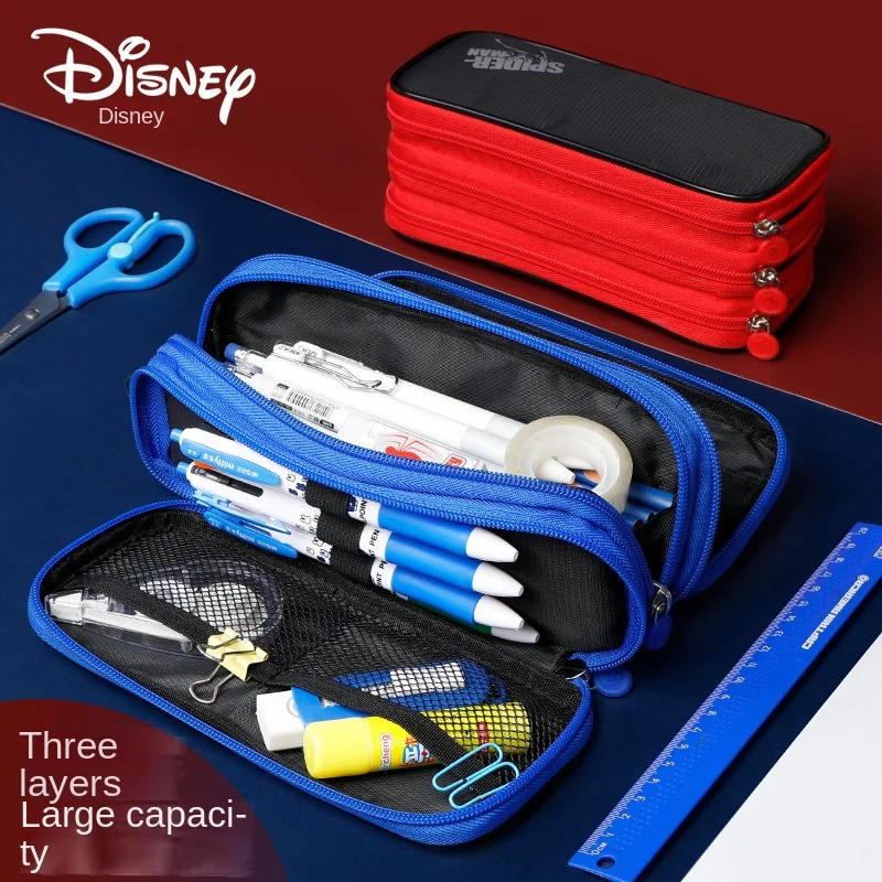 حقيبة أقلام ديزني سبايدرمان بانثر كابتن أمريكا ثلاثية الطبقات ذات سعة كبيرة للطلاب حقيبة تخزين اللوازم المدرسية