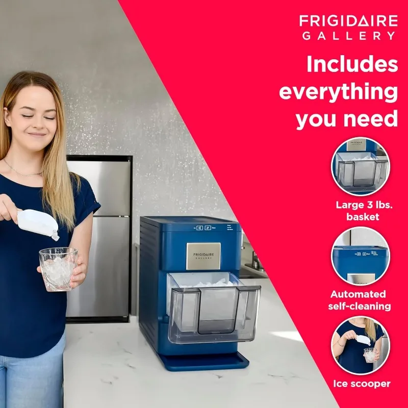 FRIGIDAIRE Máquina de hielo masticable crujiente para encimera, 44 libras por día, autolimpieza automática, 2,0 generación, azul marino
