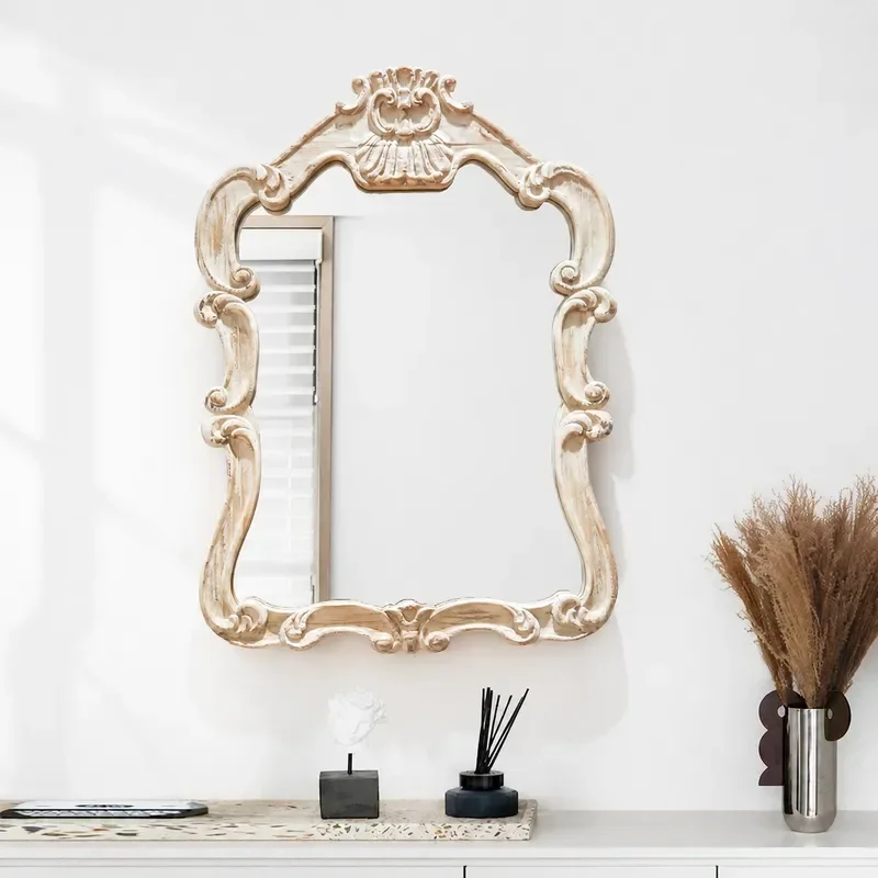 Retro Wabi Sabi Wooden Wall Pendant Creative Bar Milk Tea Shop Entrance Mirror Decorative Hanging Ornament