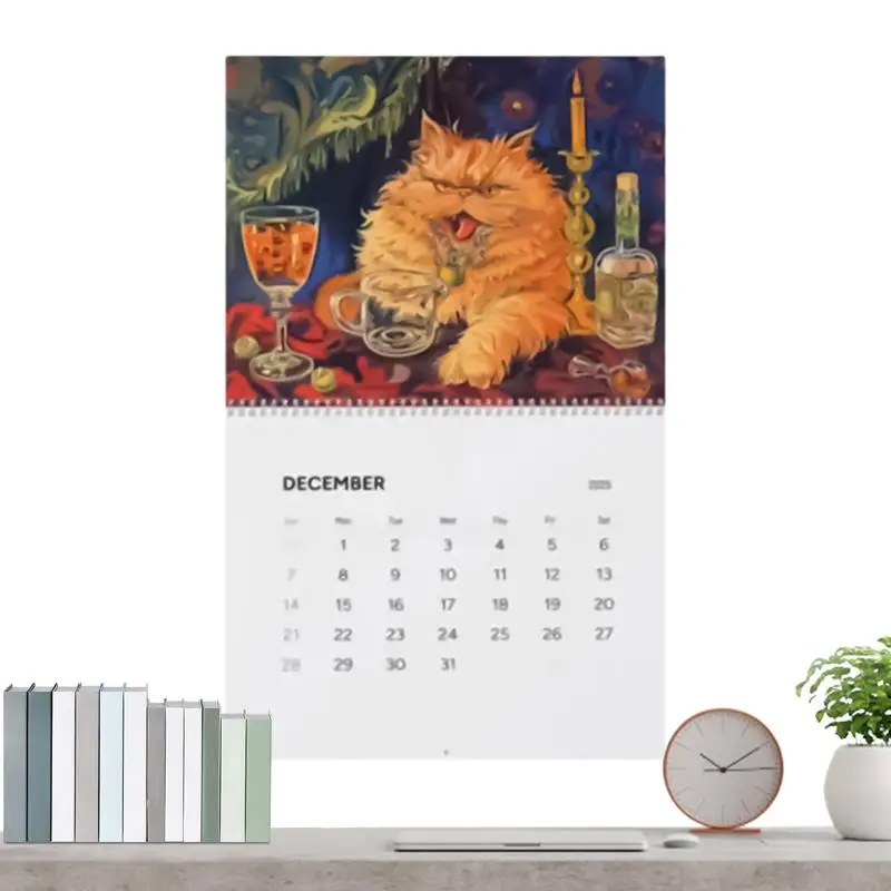 2025 Drunk Cats Calendar 2025 Newest Cat Cocktail Calendar 2025 Wall Mounted Cat Drinking Oil Painting Calendar