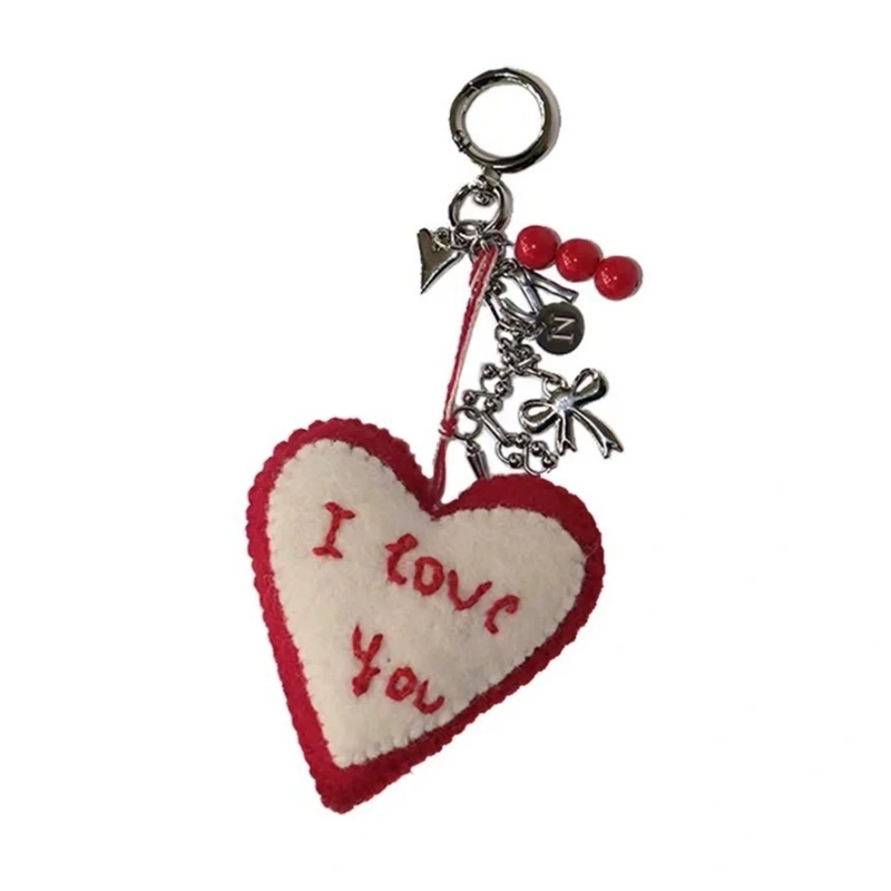 Handmade Wool Felt Heart Key Holder Artisanal Wool Felt Heart Bag Charm Stylish Keychain Pendant for Bags Backpacks