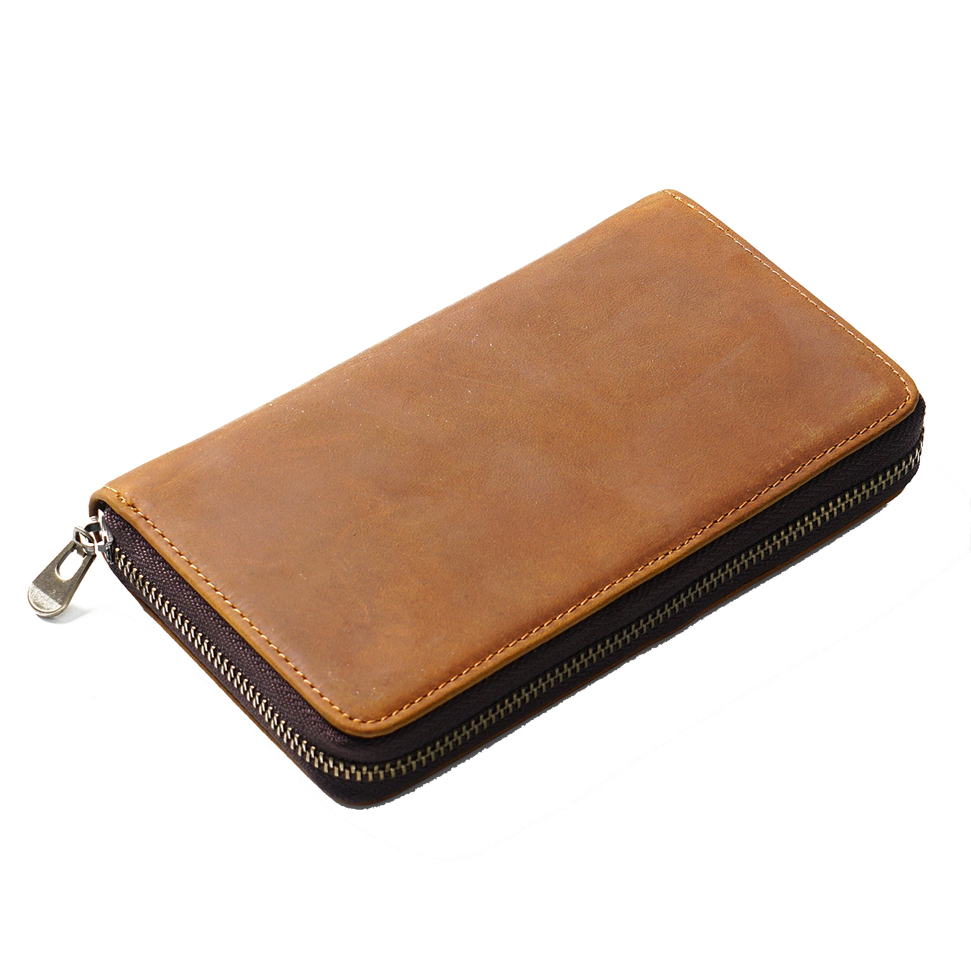 Leather Pencil Case Zipper Retro Pen Pouch For School Students Cowhide Men Pencil Bag with Pen Slots Wholesale Unisex