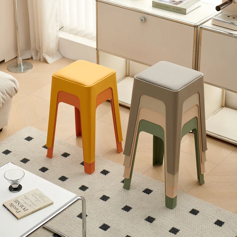 

Wholesale Modern Minimalist Household Plastic Stool Rental Living Room Dining Room Thickened Soft Bag Stackable Square Stool