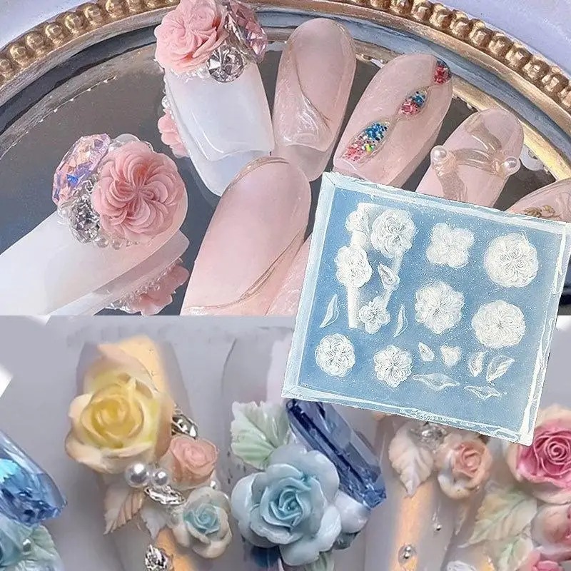 3D 꽃 실리콘 네일 몰드 스윗 보우 로즈 네일 템플릿 DIY 네일 아트 데코레이션 스탬핑 플레이트 매니큐어 디자인 도구