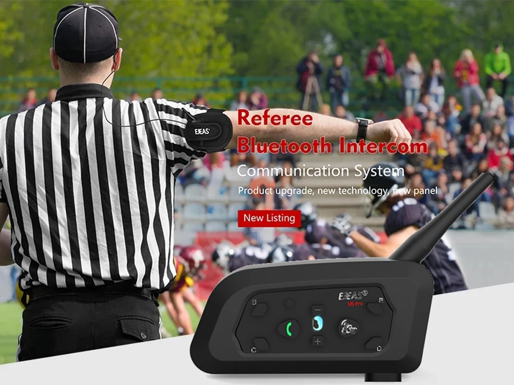 EJEAS V6 pro Football Referee Arbitre Intercom Headset Earhook Full Duplex  Coach Judger Arbitration Earphone in Handball Sport