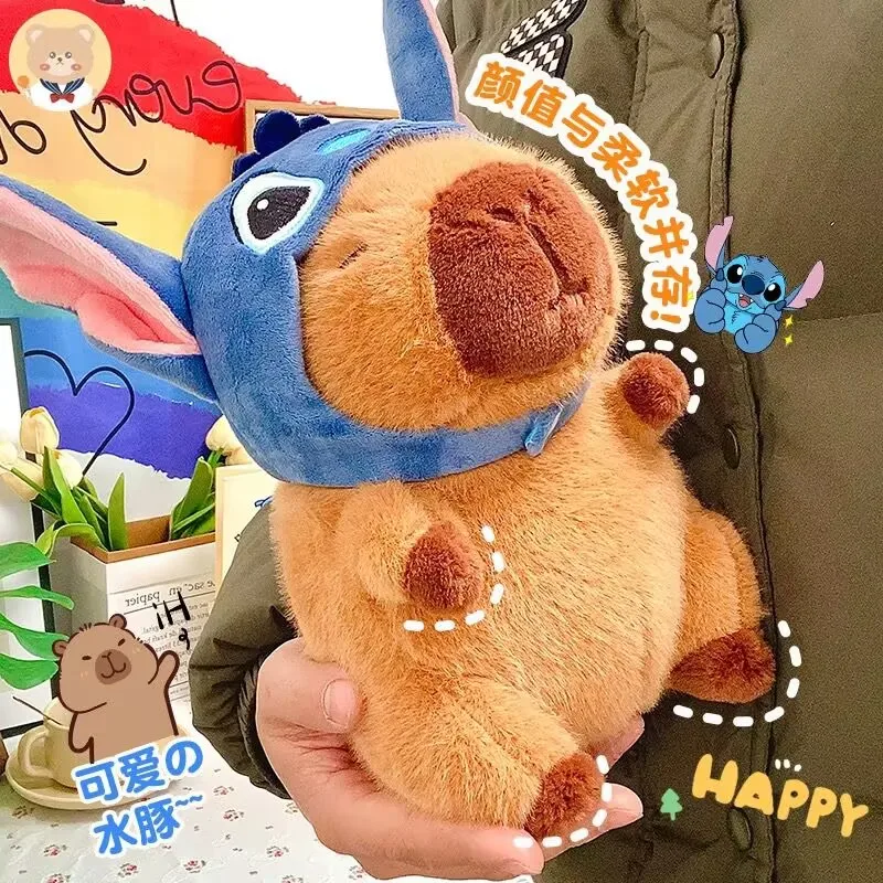 

Xmas Gift Capybara With Pikachu Hat Disney Stitch Lucifer Cat Hat Plush Toy Creative Stuffed Animals Capybara Plushie Doll