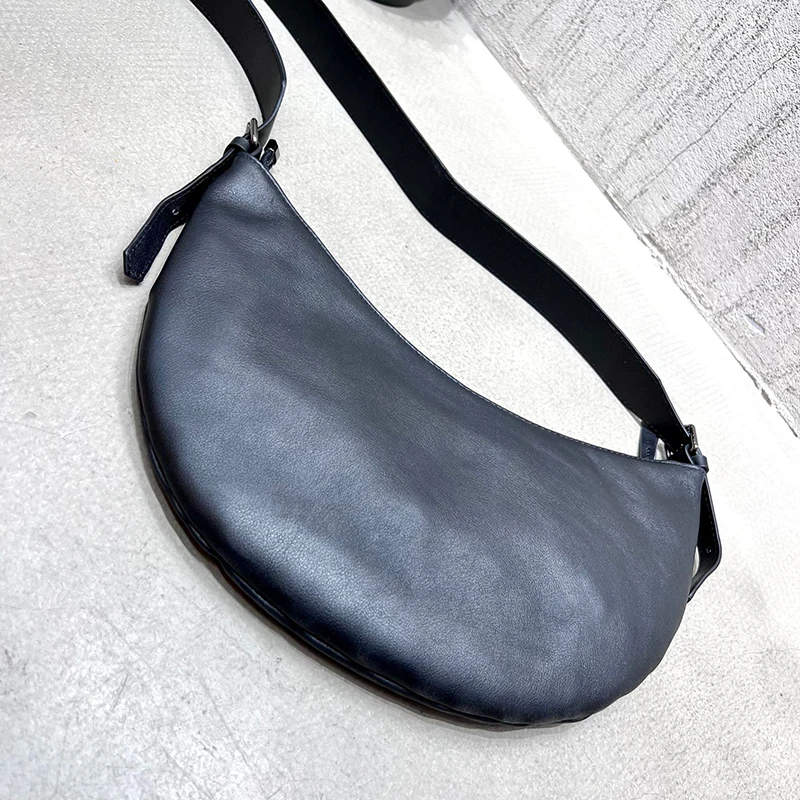 Casual Cow Skin Moon Hobo Shoulder Bags Woman Classic Long Strap Crossbody Messenger Bags Casual Shape Handbags Sac a main