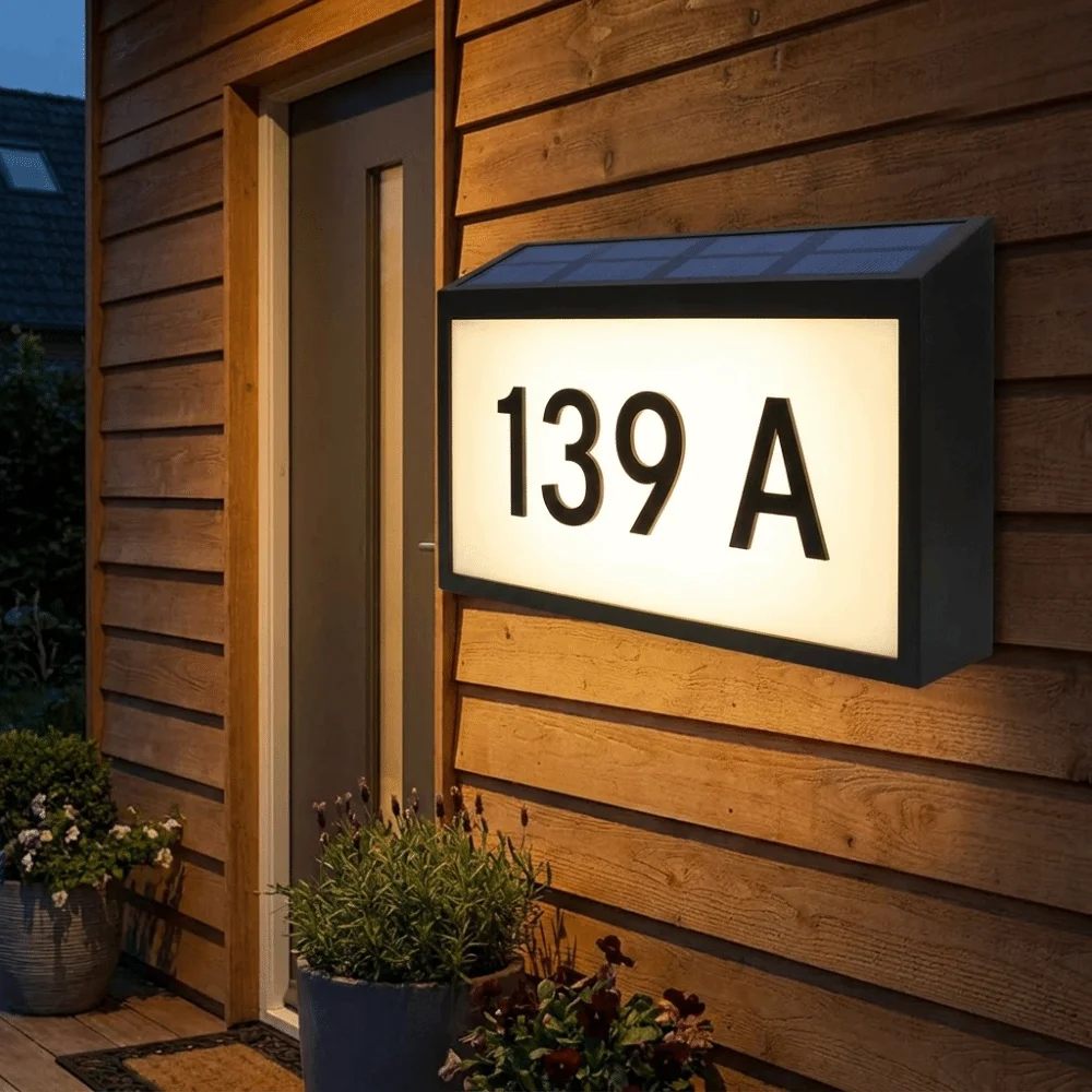 Waterproof Housing Solar LED Address Plaque Light Built-In Battery Complete Number Stickers Outdoor Decoration Lamp