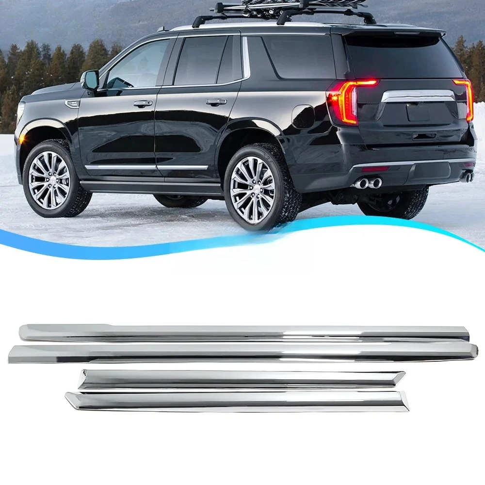 new For GMC YUKON For Chevy Chevrolet Tahoe Suburban 2021+ Chrome Car Exterior Side Door Body Strip Guard Protection Fender Trim