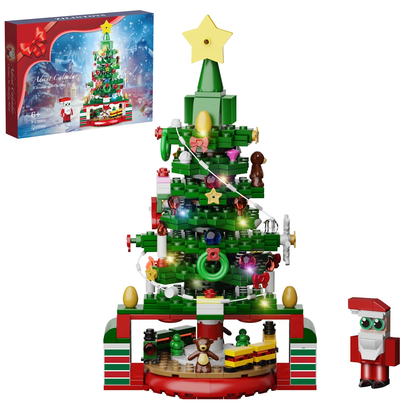 Calendário do advento acessórios tijolos decoração da árvore de natal com luz modelo bloco de construção conjunto 434 peças brinquedos presentes de natal