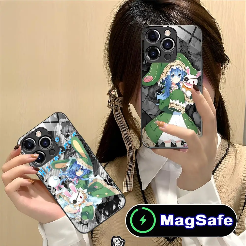 

Чехол для мобильного телефона Date a Live Yoshino для iPhone 16, 15, 14, 13, 12, 11 Pro Max Plus Mini MagSafe, стеклянный цветной чехол для мобильных телефонов