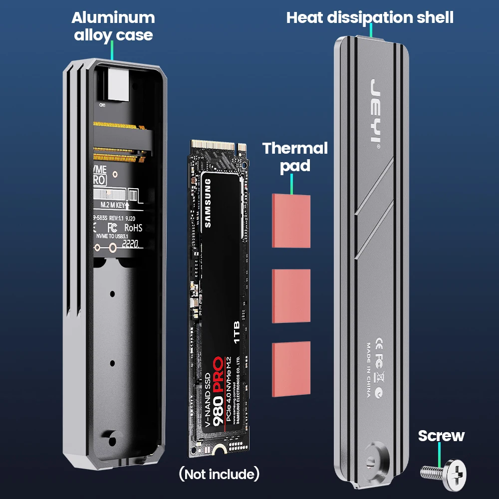 Imagem -05 - Nvme Gabinete Ssd Sata Caixa de Disco Rígido de Protocolo Duplo Usb c 3.2 Gen 10gbps 6gbps M-key b e m Key Reader Jeyi-m.2