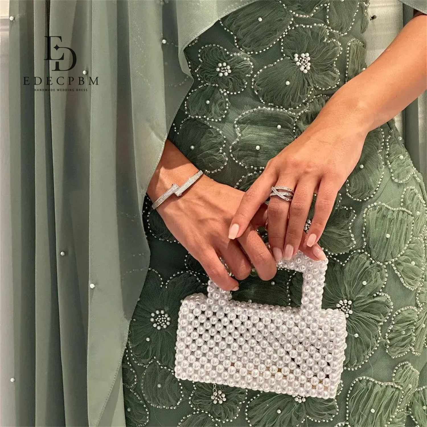 EDECPBM 그린 여성 이브닝 드레스 2025 럭셔리 아름다운 프롬 드레스 매장 맞춤형 3D 꽃 장식 파티 드레스