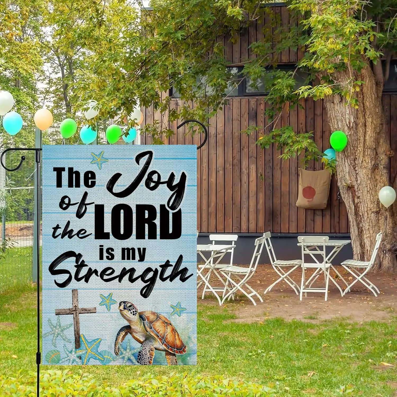 علم حديقة الشاطئ الصيفي فرحة الرب هو قوي عمودي مزدوج الجوانب ساحة السلحفاة البحرية ديكور خارجي 12.5 × 18 بوصة LLE #2