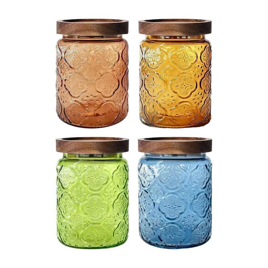 

Jars with Airtight Wood Lids 4 PC 24 OZ Christmas Vintage Storage Canisters Set for Kitchen Pantry Bathroom, Decorative Beautifu