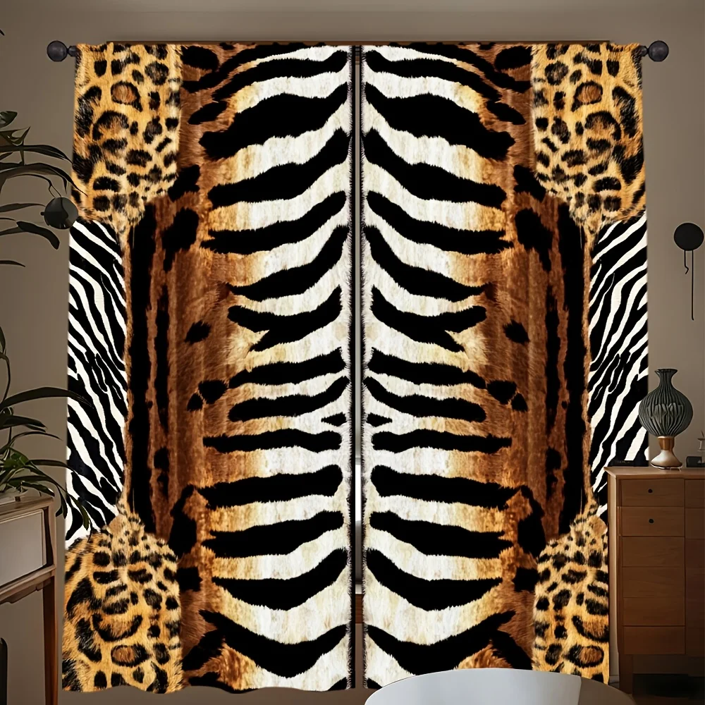 

2 шторы с карманами для карниза, с изображением диких животных, современный природный арт-принт, для спальни, гостиной, домашнего декора
