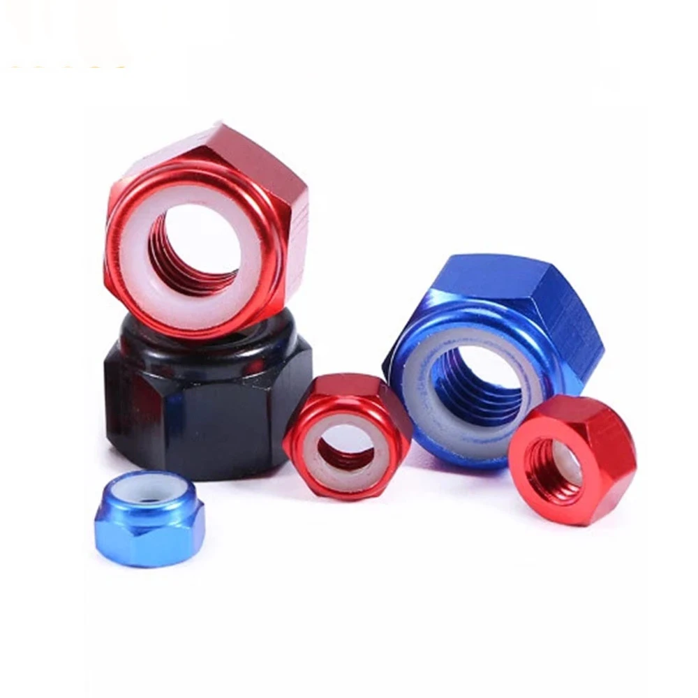 Anodized Colorful Hex Nylon Self Locking Nut Aluminum Alloy Anti-Loose Nut M2-M8 For RC Model Hardware