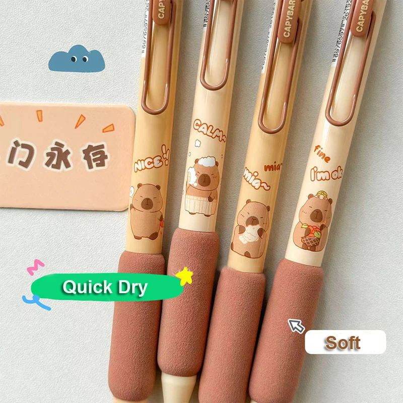 4PCS/Set Capybara Gel Pen Cartoon Gel Ink Pen 0.5MM Black Quick Dry Writing Pen Soft Touching Neutral Pen School Office Supplies