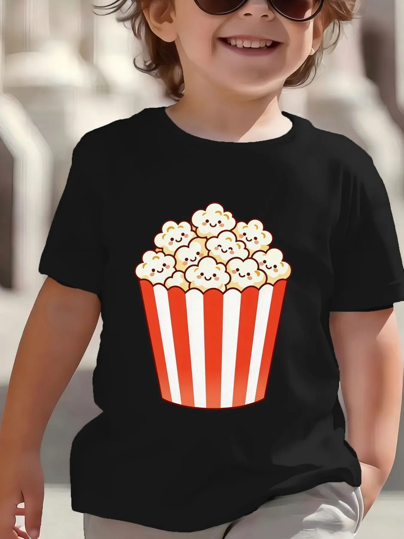 Kids Boys Girls Family Matching T Shirt Cute Popcorn Print Short Sleeve Crew Neck Soft Casual Parent Child Daily Party Wear Tee