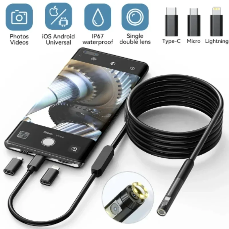 

5,5 7 мм Android эндоскоп 3 в 1 USB/Micro USB/Type-C бороскоп инспекционная камера водонепроницаемая для смартфона