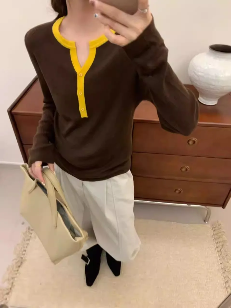 

2025 autumn and winter cashmere sweater color blocked base sweater fashion sweater knitted pullover sweater women's cashmere swe