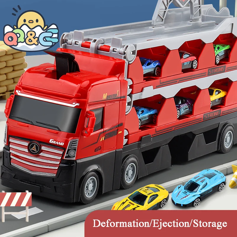 

Large Car Transporter Truck Folding Die-casting Big Sports 24 Pcs Cars Model Multi-Function Trucks Toy Children Educational Gift