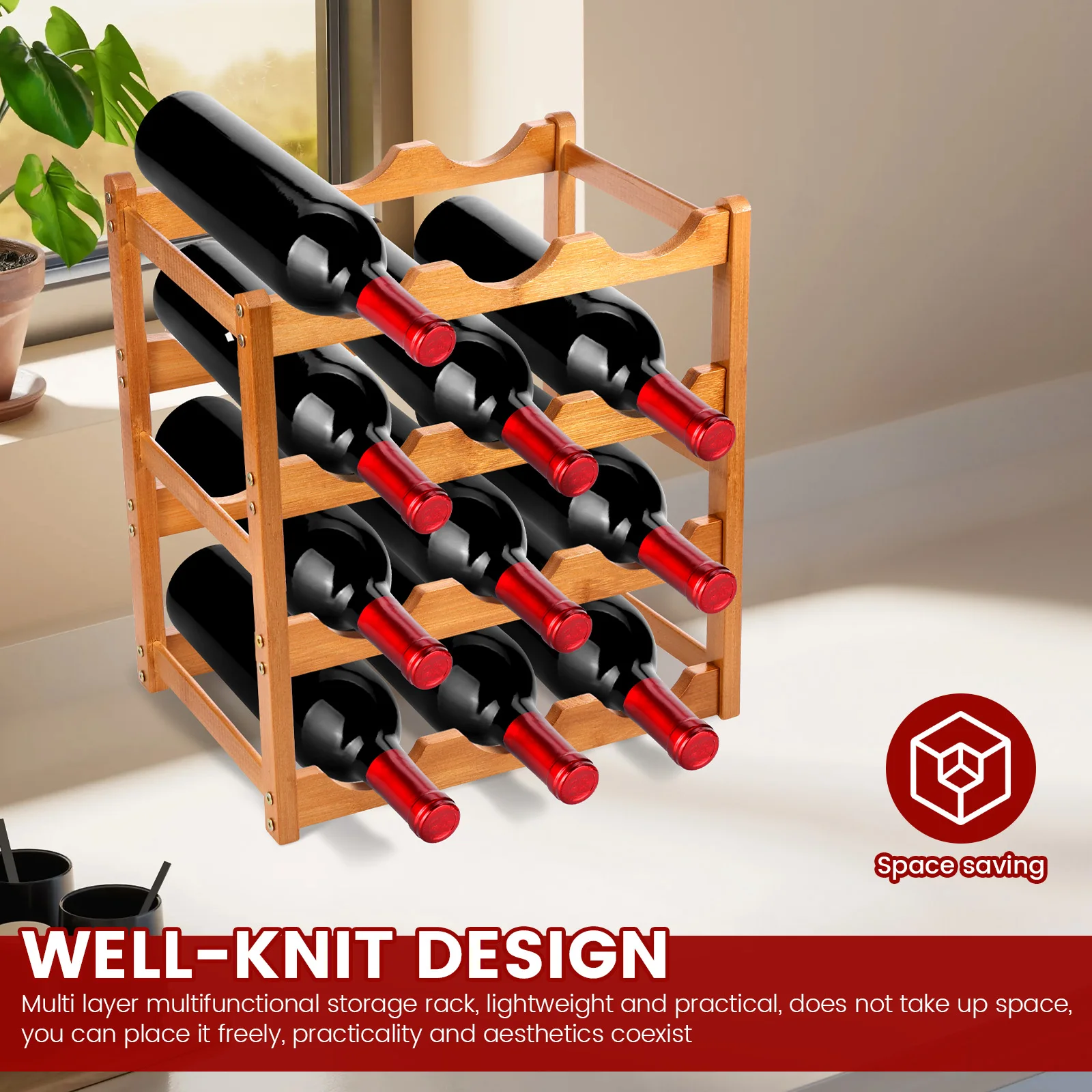 12/16 زجاجة فتحة النبيذ الرف الخشب 4 الطبقة زجاجة النبيذ تخزين الرف المدمجة مكافحة النبيذ عرض الرف لشريط المطبخ غرفة الطعام #3