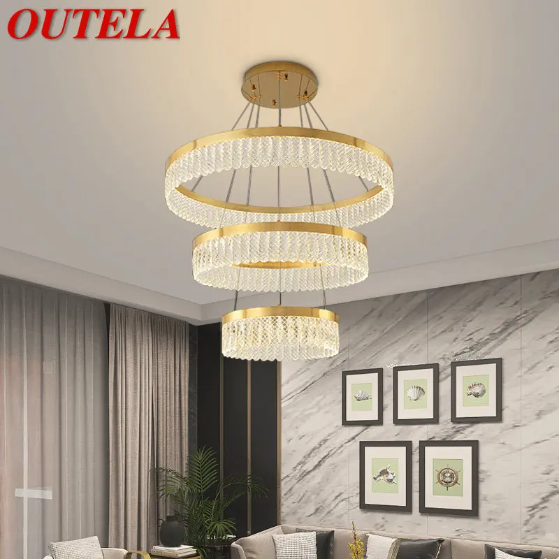 

OUTELA Modern Crystal Pendant Lamp LED Vintage Light Luxury Rings Chandelier Home For Living Dining Room Bedroom Decor