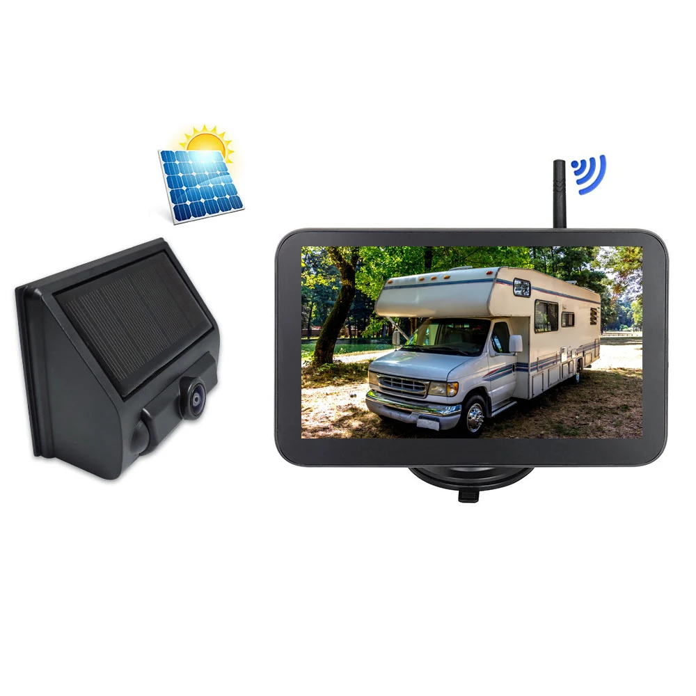 

7 Inch Car Monitor Rear View Backup Camera Waterproof Solar Wireless Reversing Parking for Truck Van Bus RV
