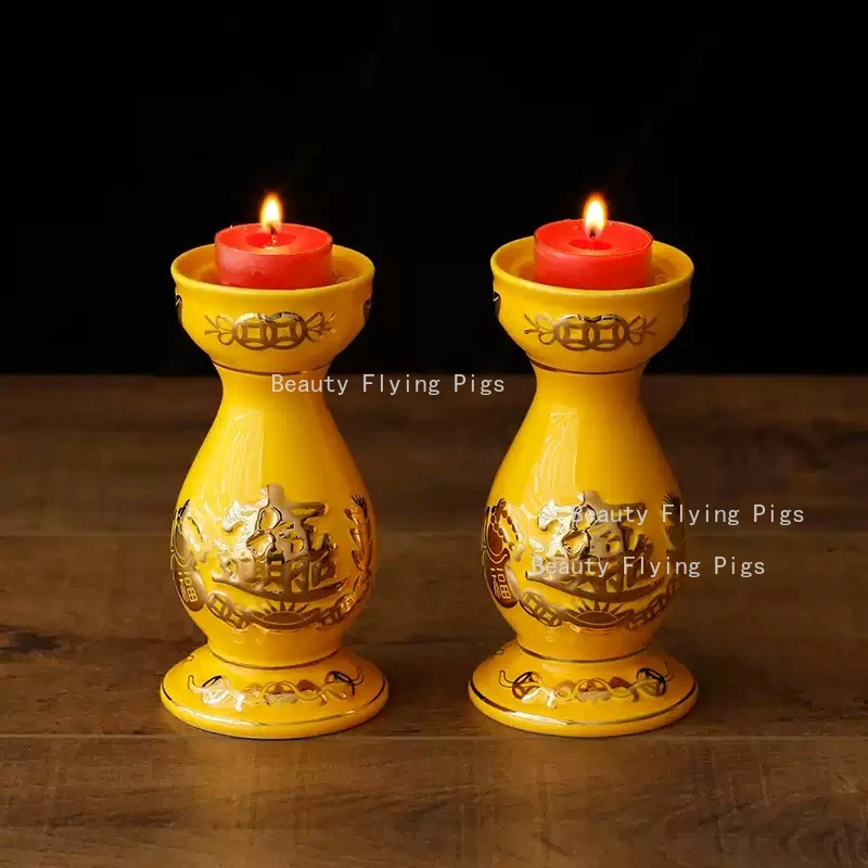 1pc Ceramic Candle Holder Wealth Attracting Candlestick Household Candle Holder Holder Sacrificial Ornaments No Candles Included