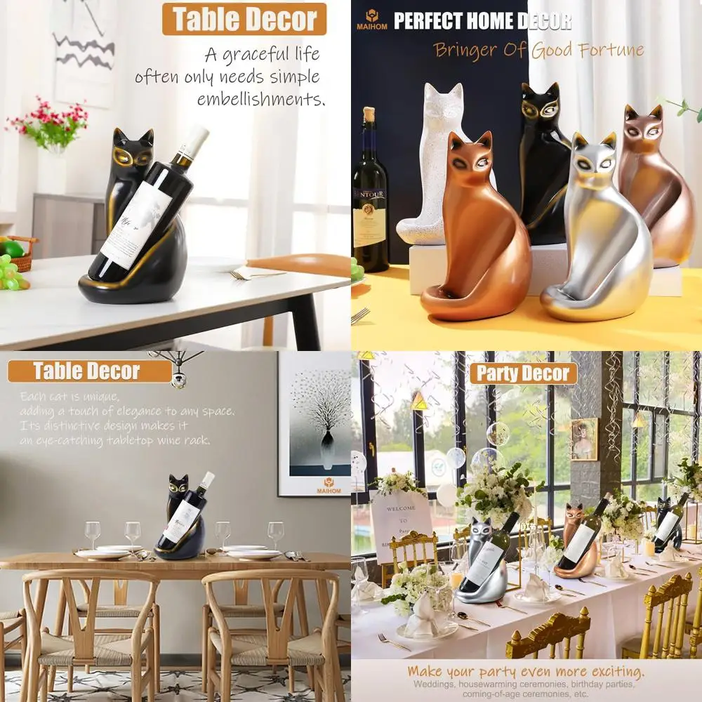 

Decorative Cat Wine Bottle Holder, Countertop Rack for Wine Enthusiasts, Gift Idea for Women, Black Organizer