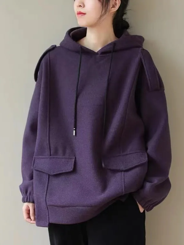 

Новая осенне-зимняя худи с длинными рукавами в стиле аутентичного арт-дизайна, с цветными вставками, повседневная, шерстяная, свободного кроя, для города