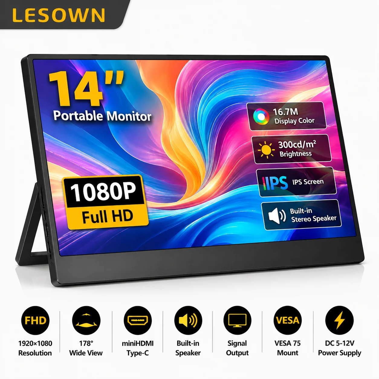 LESOWN 14 Inch Laptop Screen Extender 1080P Resolution Plug & Play External Display for Steam Deck