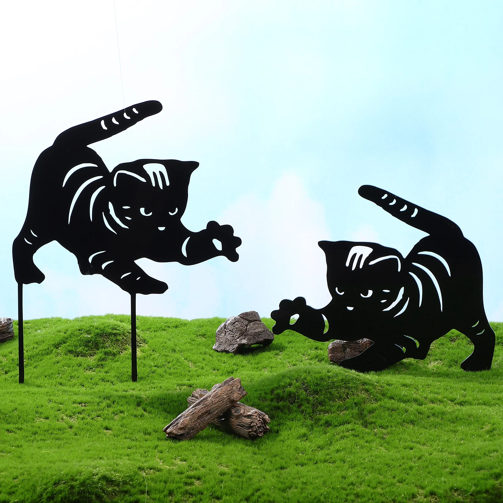 

2pcs Cat Durable Yard Art Ornament Acrylic Stake Yard Art Home Decor Black Cat Stake Decor Color Halloween Party Lawn