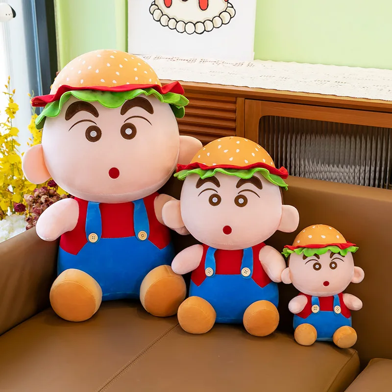 Kawaii Peluche Bambola Riempita Hamburger Shin Chan Peluche per Bambini Compleanno Regalo di Natale Cuscino carino per le ragazze Gioco della buonanotte