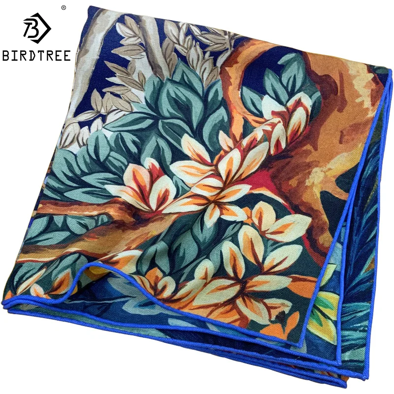 

Birdtree 30% Real Silk 70% Wool Women Scarf Double Sided Vintage Print 2024 Spring Autumn Fashion Scarves Mom's Gift A41405QM