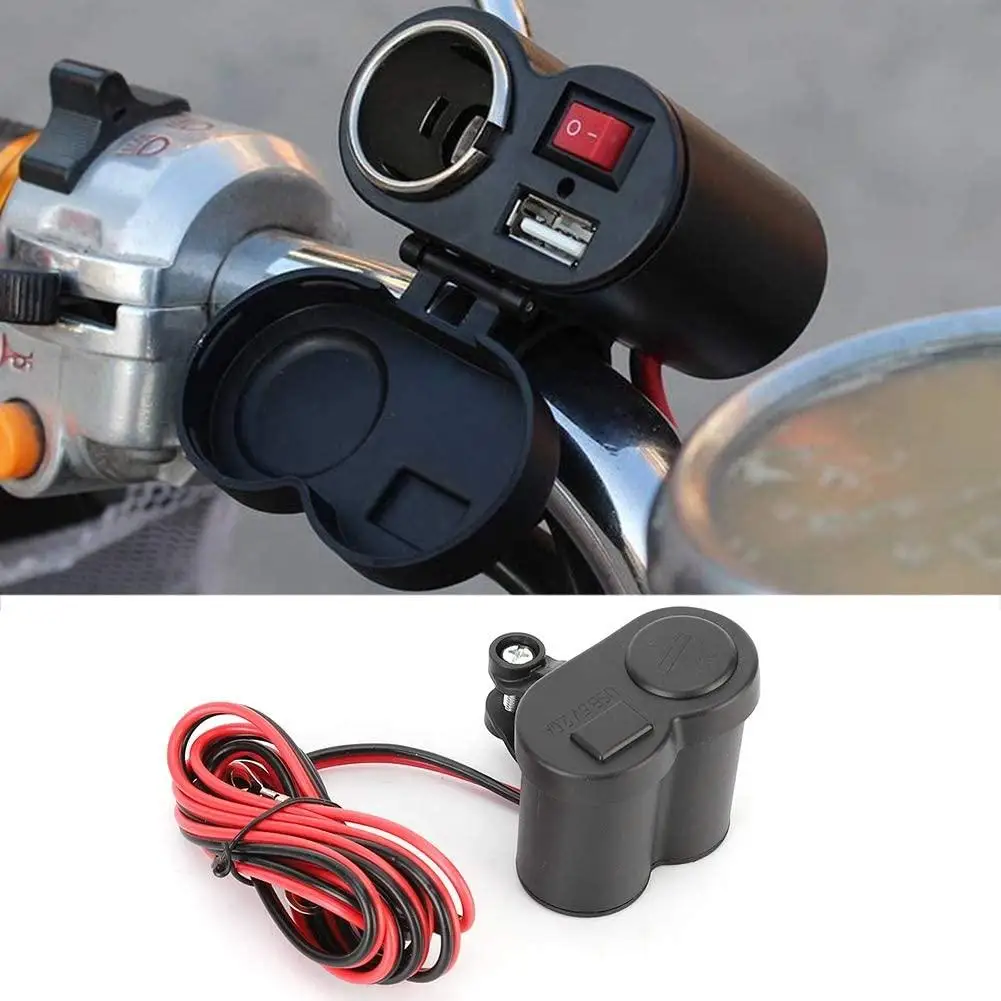 

Waterproof Motorcycle Mobile Phone Charger Handlebar Cigarette Lighter Socket Usb Universal 2 In 1 Adapter