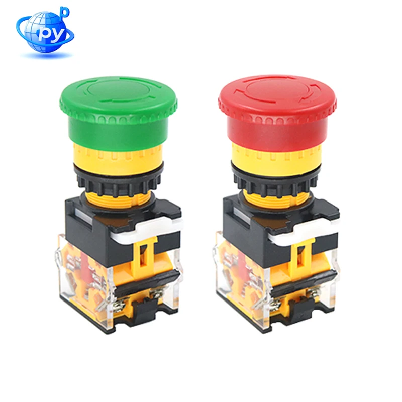 LA38-11ZS 22mm Mushroom Head Emergency Stop Button Self-Locking Switch 10A 1NO 1NC Contacts for Industrial Machinery Safety