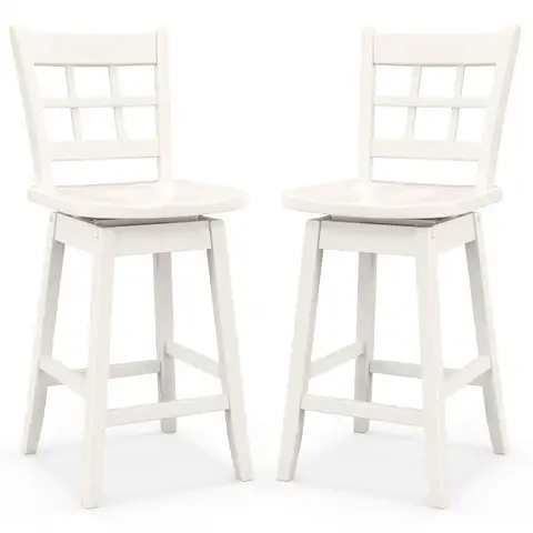 Swivel Bar Stools Set of 2, 24.5 Inch Counter Height Bar Chairs w/Hollow Backrest & Contoured Seat, Wooden, Customized