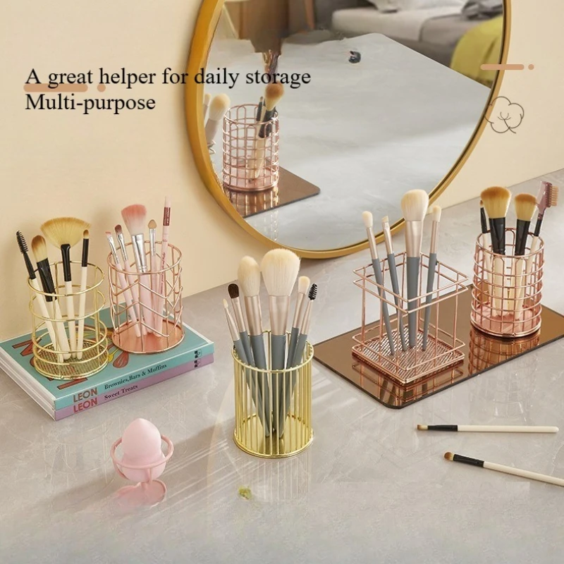 Cosmetics Makeup Brushes Storage Box Cylindrical Case Storage Lipstick Brush Wrought Iron Pen Storage Pen Holder Organizer