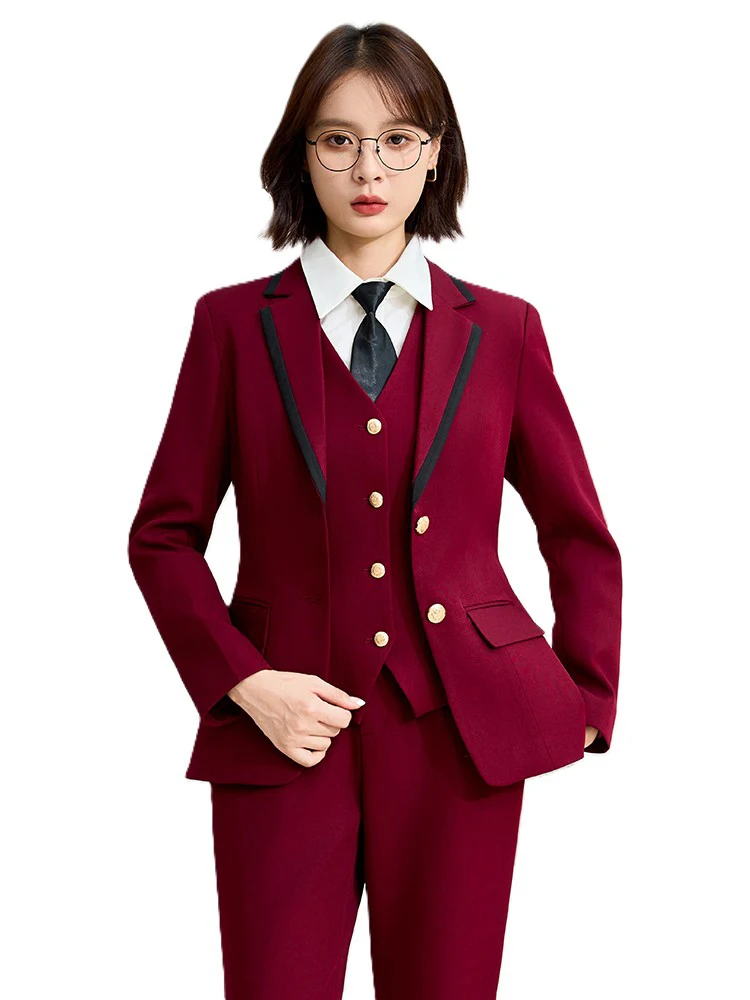 

Women Vest Blazer and Pant Suit Red Gray Blue Black Office Ladies Formal Business Work Career Wear 3 Pieces Set