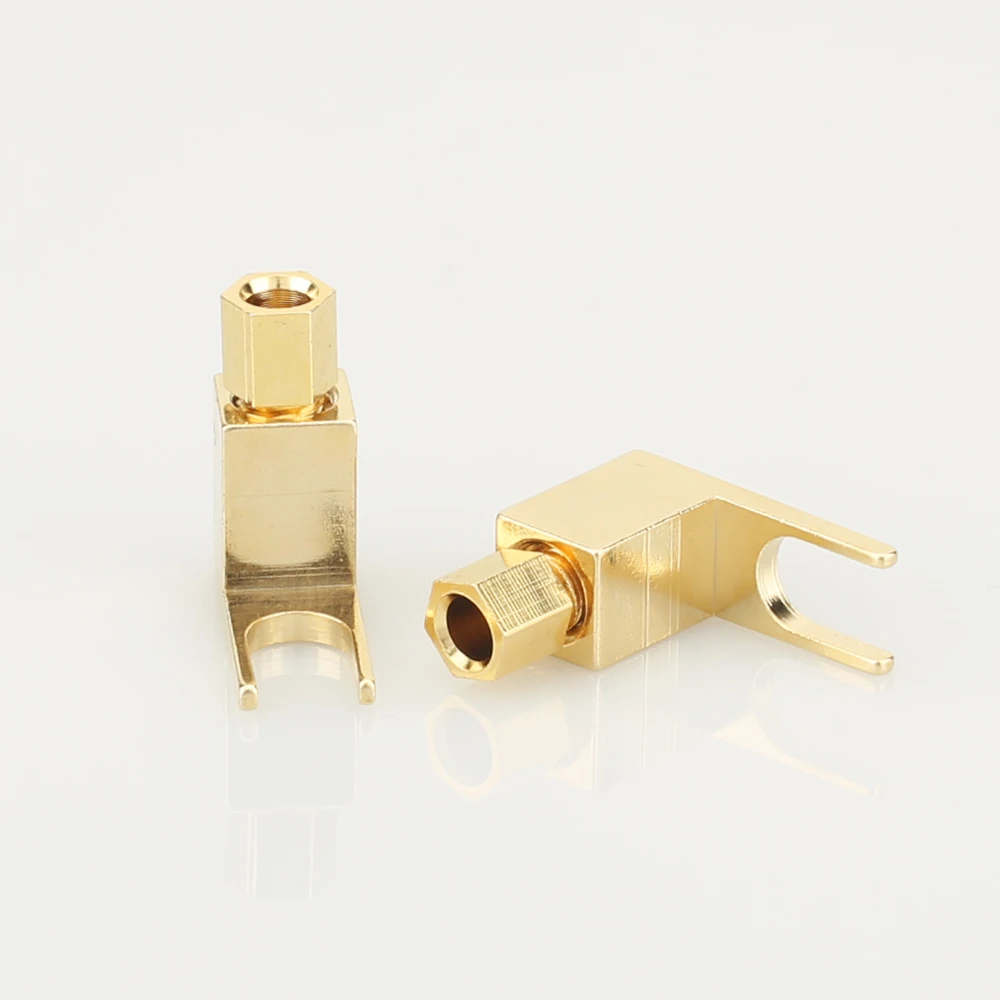 4pcs Hi-Fi Gold Plated Spade Fork Banana Plug Right Angle Y Connector For Mcintosh Fisher Eico Adapter