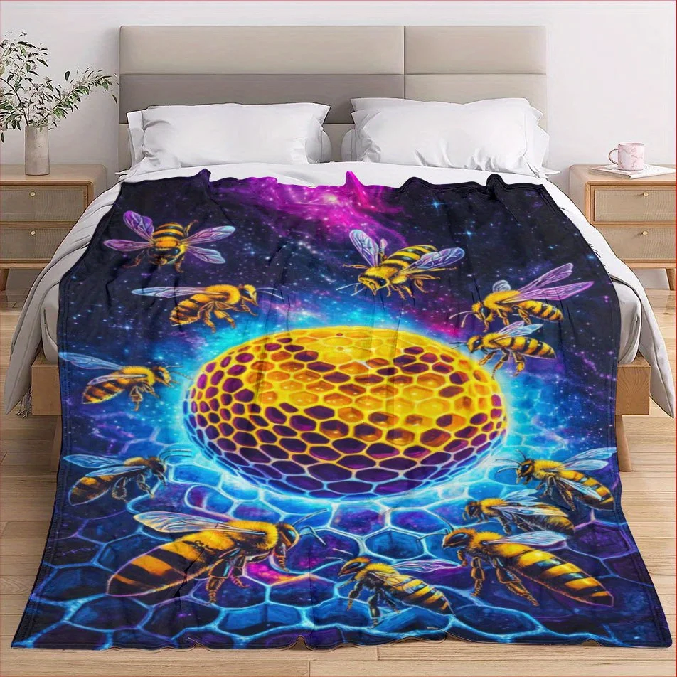 Busy Bee Honeycomb Blanket Reversible Flannel Throw for Nature Lovers AllSeason Comfort Sweet Work Ethic Gift