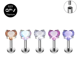 G23 F136 Earbone Nail Heart Type 5A CZ Fashion Women's Perforated Jewelry Earnail Plated with 18K Genuine Gold Lip Nail