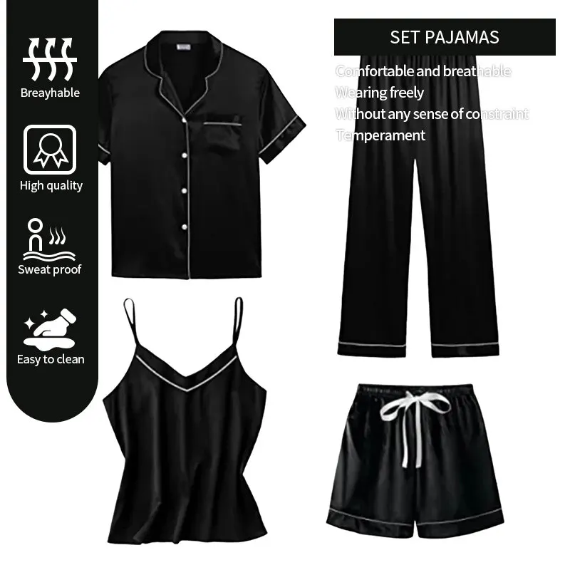 Four Pieces Women\'s Fashion Pajama Set Women Home Solid Color a Variety of Outfits for Home Pajama Set