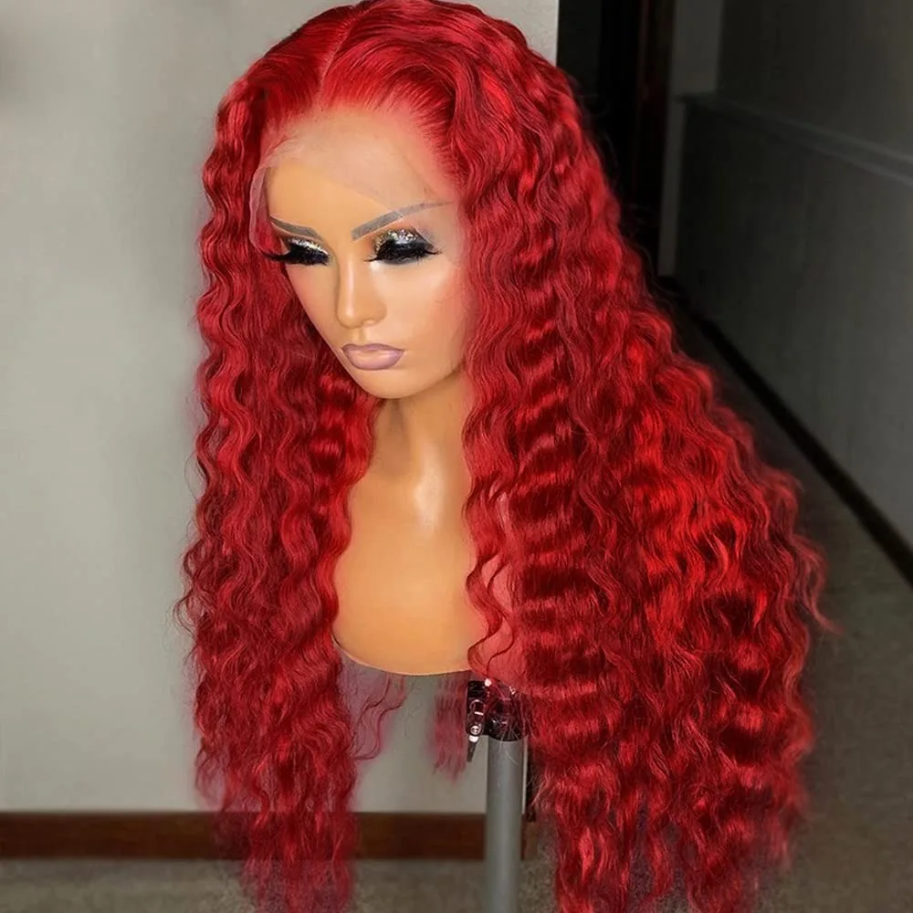 200% Density Red 13x4 Lace Frontal Human Hair Wig Pre Plucked 30 40 Inch 13x6 Deep Wave Hd Transparent Lace Front Wigs For Women image 2