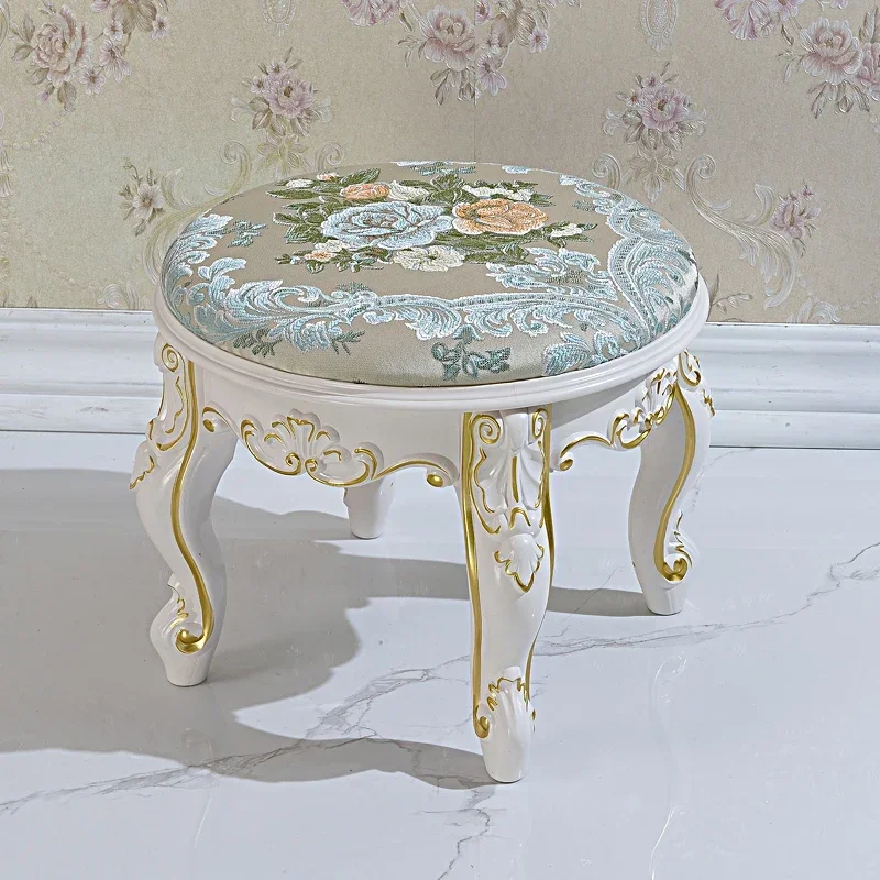 

European Style Fabric Low Stool For Hallway Living Room Changing Round Ottoman Bedroom Retro Dressing Chair Seat Home Furniture